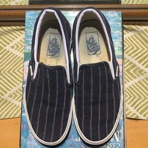 Vans Navy Classic Slip-on Pinstripe Wool Size 7 Lightly Worn